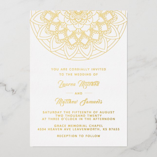 En Aluminium Invitation de mariage mandala or papier d'aluminiu (Recto)