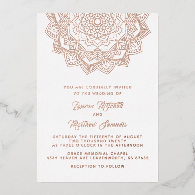 En Aluminium Invitation de mariage mandala or papier d'aluminiu (Recto)
