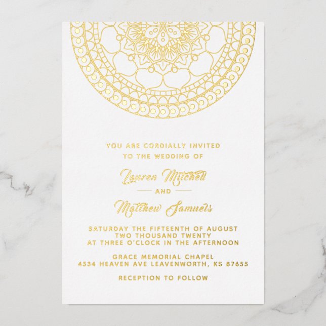 En Aluminium Invitation de mariage mandala or papier d'aluminiu (Recto)