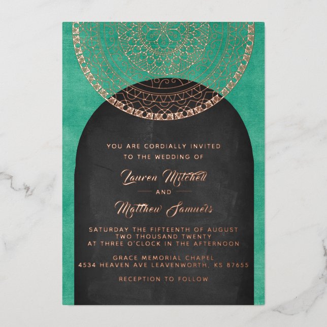 En Aluminium Invitation de mariage mandala or papier d'aluminiu (Recto)