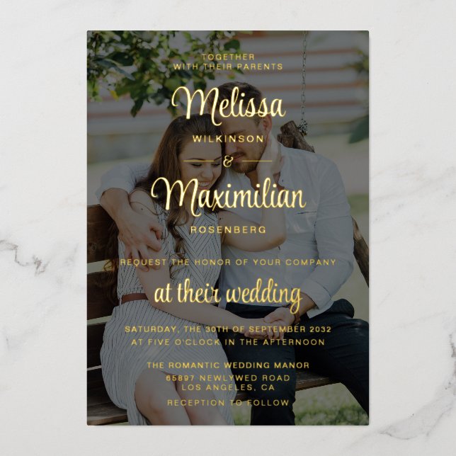 En Aluminium Invitation de mariage moderne avec écriture dorée  (Recto)