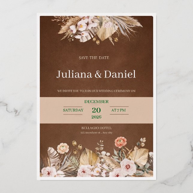 En Aluminium Invitation de mariage moderne Boho Terracotta et p (Recto)