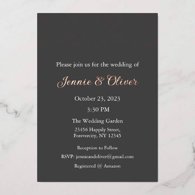 En Aluminium Invitation de mariage, Papeterie de mariage, Feuil (Recto)