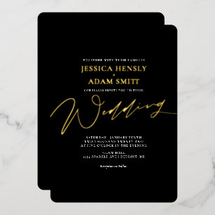 En Aluminium Invitation de mariage romantique moderne noir et o