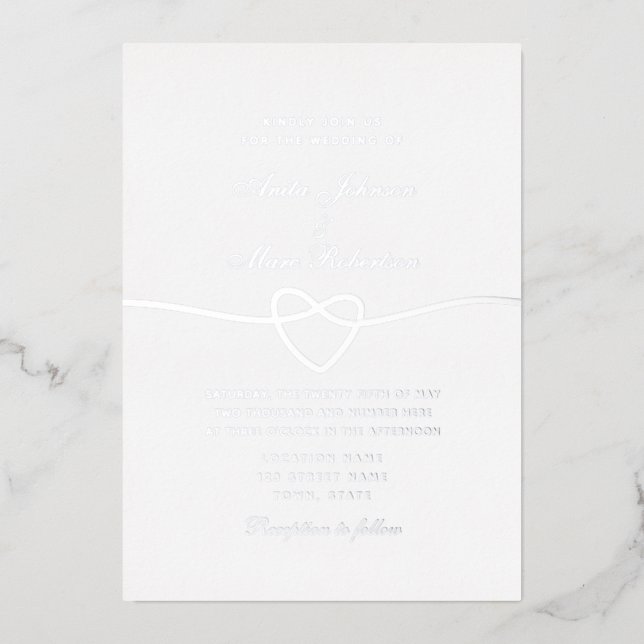 En Aluminium Invitation de mariage simple calligraphie argentée (Recto)