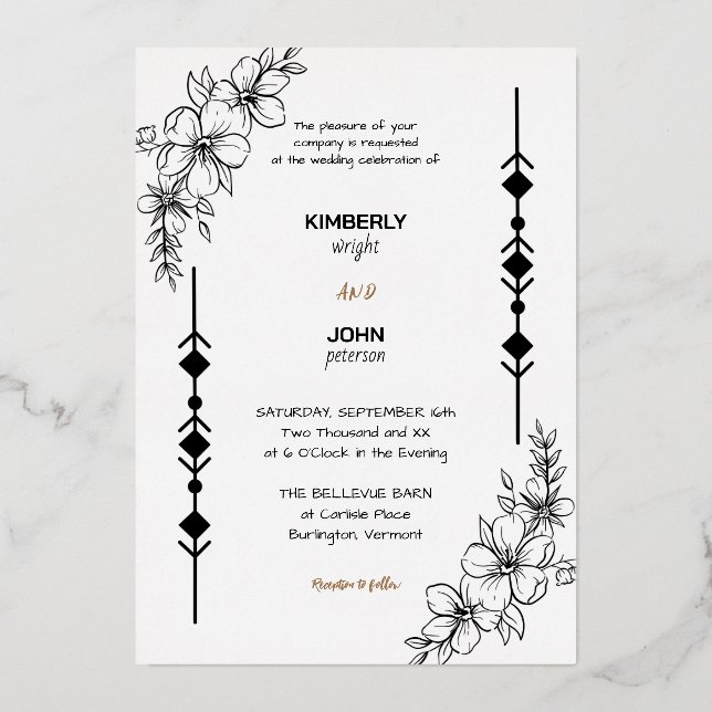 En Aluminium Invitation de mariage simple et chic avec feuille  (Recto)