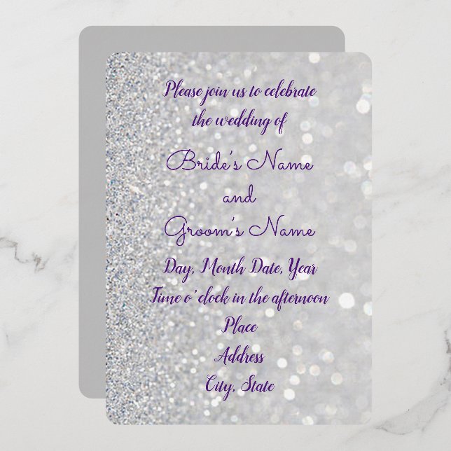 En Aluminium Invitation de mariage « Sparkling Star » avec feui (Recto/Verso)