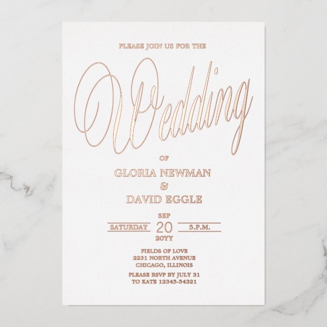 En Aluminium Invitation de mariage véritable feuille rose or (Recto)
