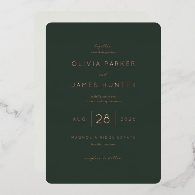 En Aluminium Invitation de mariage verte élégante (Recto/Verso)
