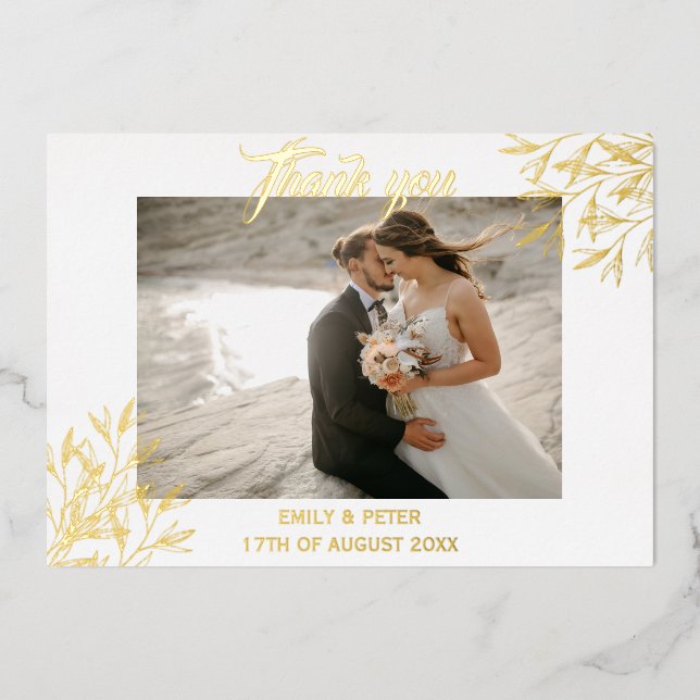 En Aluminium Invitation de remerciement de mariage à la feuille (Recto)