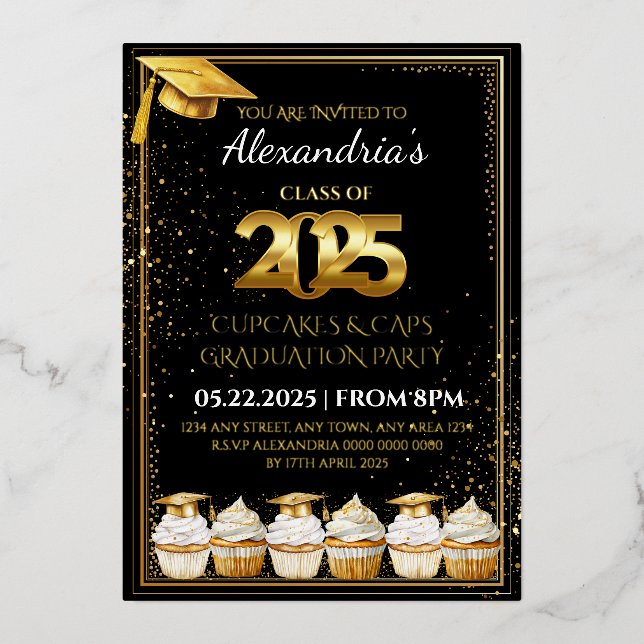 En Aluminium Invitation de remise des diplômes Cupcakes & Caps  (Recto)