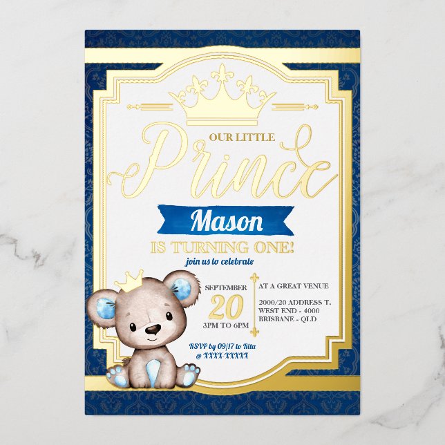 En Aluminium Invitation de Royal Prince Anniversaire Foil (Recto)
