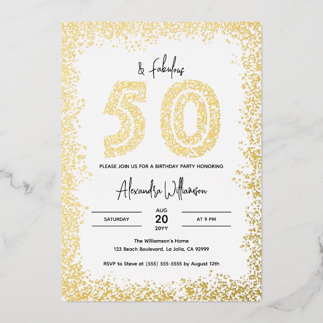 En Aluminium Invitation du 50e anniversaire | 50 et Fabulous Re (Recto)