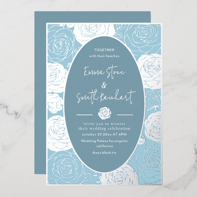 En Aluminium Invitation du Mariage Rose bleu Foil (Recto/Verso)