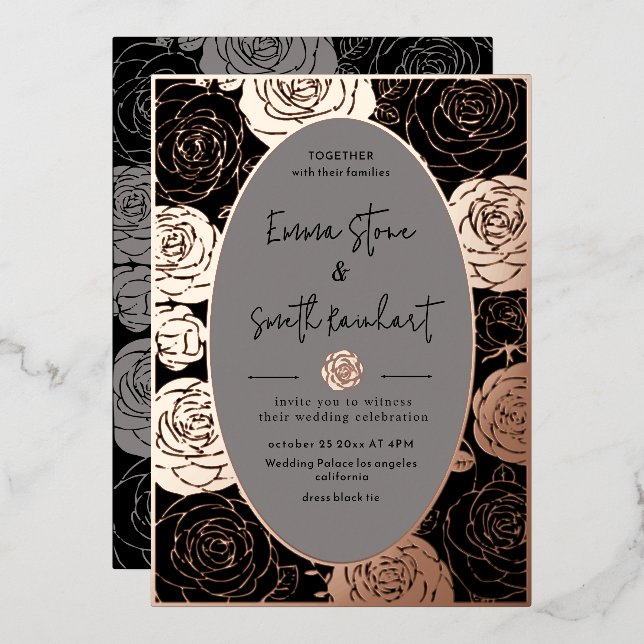 En Aluminium Invitation du Mariage Rose noir Foil (Recto/Verso)