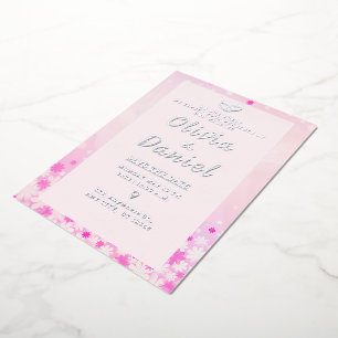 En Aluminium Invitation élégante avec motif floral rose et feui