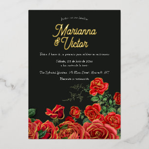 En Aluminium Invitation Elegante Boda de Rosas Foil