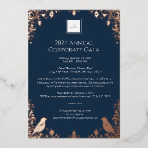 Invitation Élégante Rose Gold Oiseau & Fleur pour 