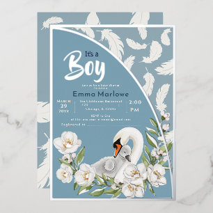 En Aluminium Invitation Feuille Bébé Cygne Bleu