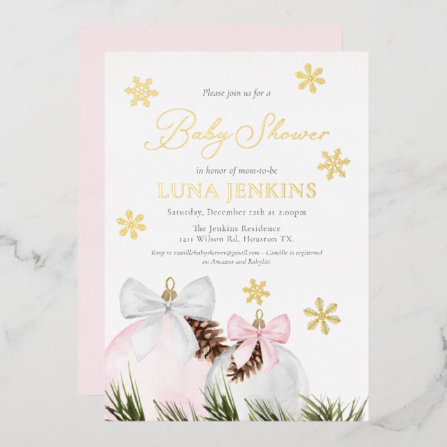 En Aluminium Invitation Fille Baby shower Foil (Recto/Verso)