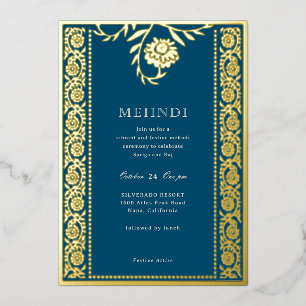 En Aluminium Invitation Floral Marigold Gold Mehndi