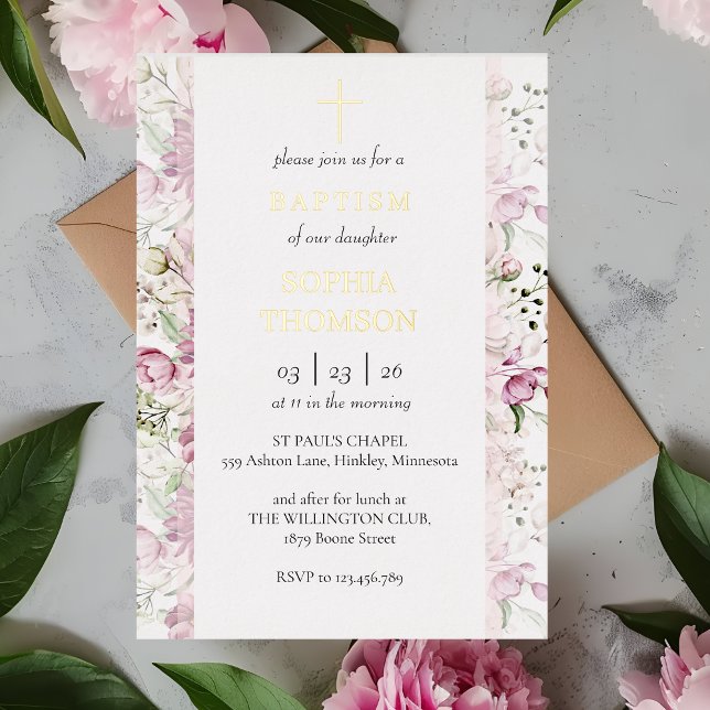 En Aluminium Invitation florale de baptême (Créateur téléchargé)