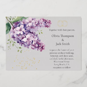 En Aluminium Invitation florale lilas éditable, florale et or