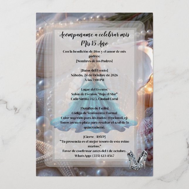 En Aluminium Invitation for  for agirls fifteenth  birthday (Recto)