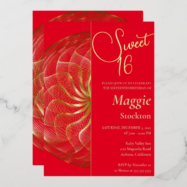 En Aluminium Invitation Gold Sweet 16 (Recto/Verso)
