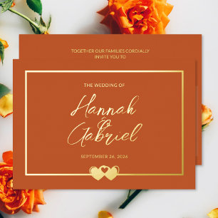 En Aluminium Invitation mariage Terracotta et Gold Foil