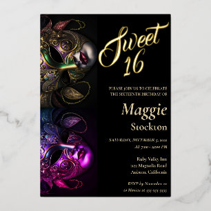 En Aluminium Invitation Mascarade du Soir Sweet 16 Feuille