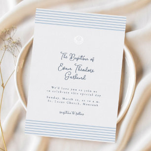 En Aluminium Invitation minimale classique de baptême bleu à fe
