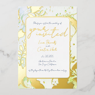 En Aluminium Invitation minimale couleur aquarelle et feuille