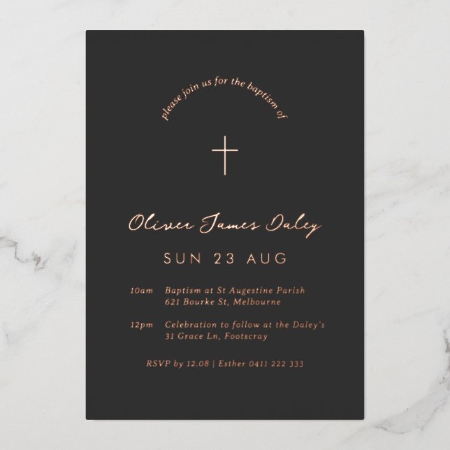 En Aluminium Invitation minimale de baptême croix chrétienne (Recto)