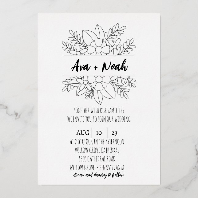 En Aluminium Invitation minimaliste Mariage Foil (Recto)