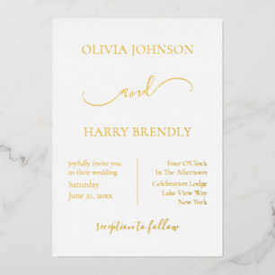 En Aluminium Invitation minime Mariage moderne Real Gold Foil