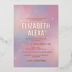 En Aluminium Invitation moderne galaxie or rose Bat Mitzvah pap