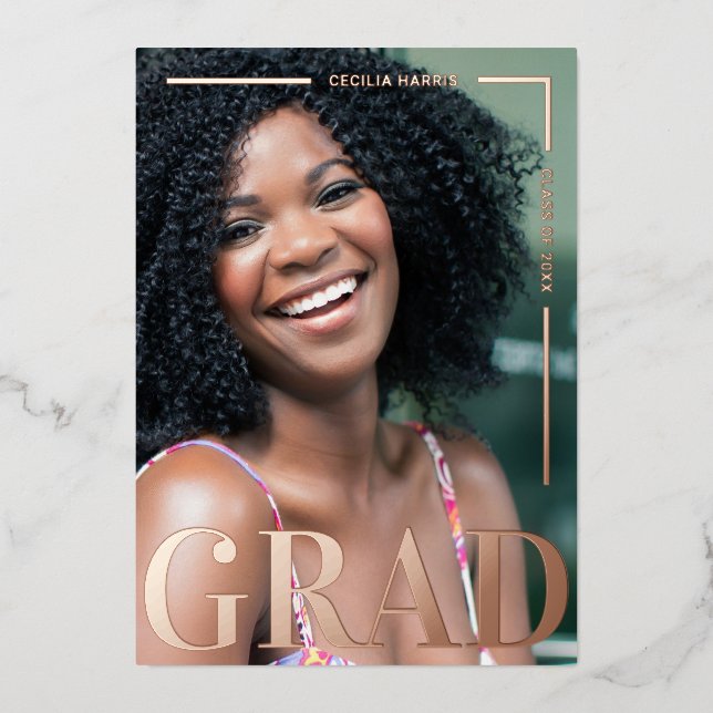 En Aluminium Invitation moderne Gras Rose Gold Grad Foil (Recto)