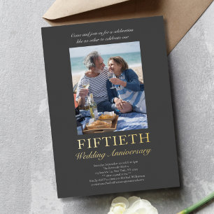 En Aluminium Invitation Moderne Photo Or 50e Anniversaire de Ma