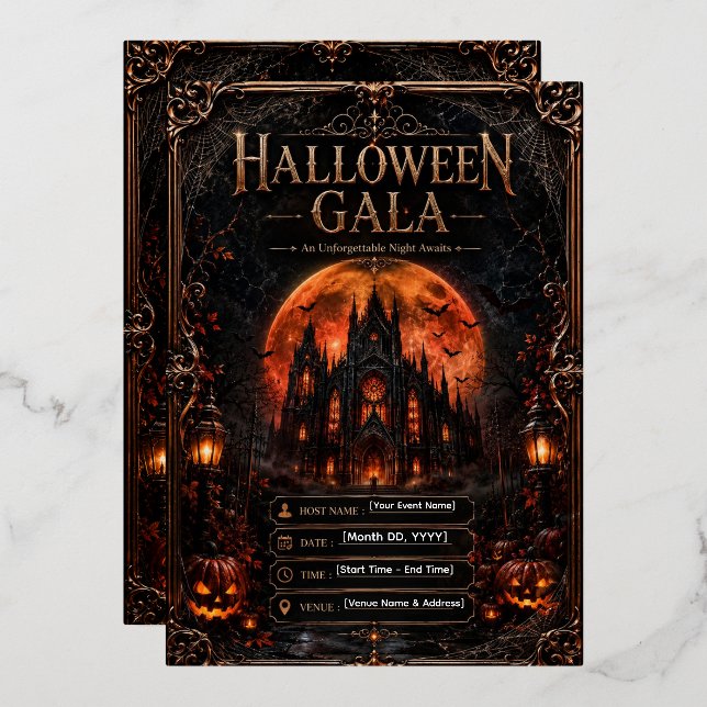 En Aluminium Invitation modifiable pour un gala d'Halloween | G (Recto/Verso)