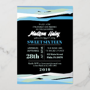 En Aluminium Invitation Navy Fuchsia Sweet Sixteen 16 argent