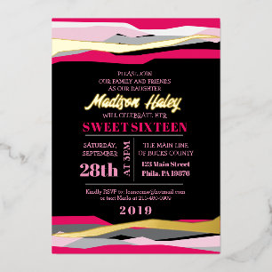 En Aluminium Invitation Navy Fuchsia Sweet Sixteen 16 Rose Gold