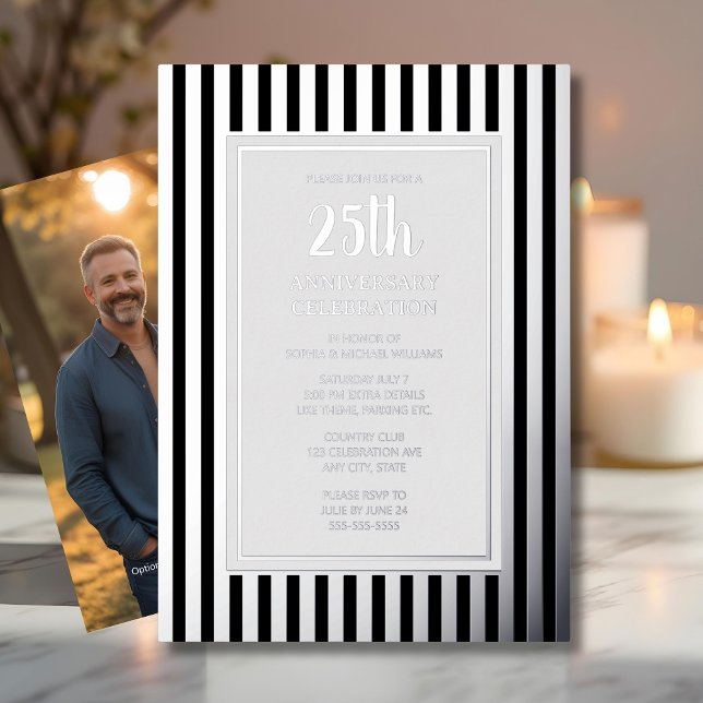 En Aluminium Invitation pour les 25 ans de mariage - Rayures ar (Créateur téléchargé)