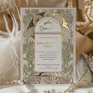 En Aluminium Invitation Quinceañera Espagnol Sage Vert Poussiér