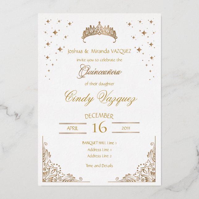 En Aluminium Invitation Quinceanera Foil (Recto)