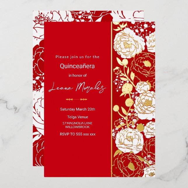 En Aluminium Invitation Red Quinceañera Foil (Recto/Verso)