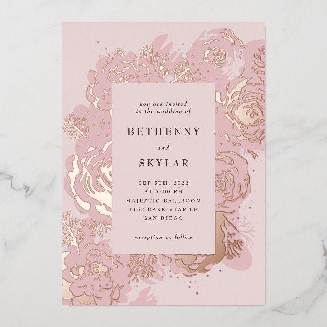 En Aluminium Invitation rose Gold Blooms Foil (Recto)