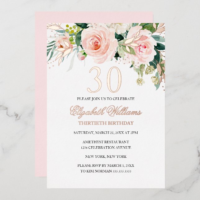En Aluminium Invitation rose Gold Pink Blush 30e Anniversaire F (Recto/Verso)