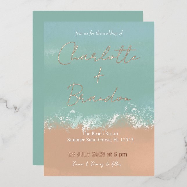 En Aluminium Invitation simple de mariage estival sur la plage (Recto/Verso)