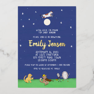 En Aluminium Invitation sur le Baby shower à huile sur la lune